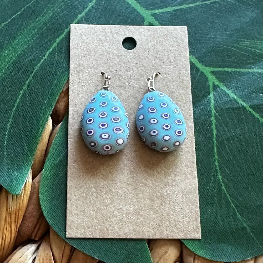 BOGO FREE RESIN BLUE EGG SHAPE DOT EARRINGS